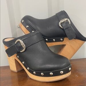 Steve Madden Black Leather Mules with Silver Studs